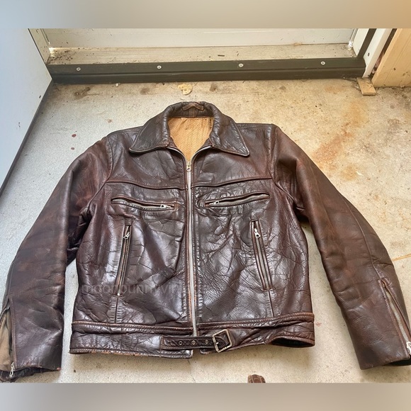 40s Military Vintage Leather Jacket Horsehide Moto Biker German 50s Distressed S - Picture 3 of 9